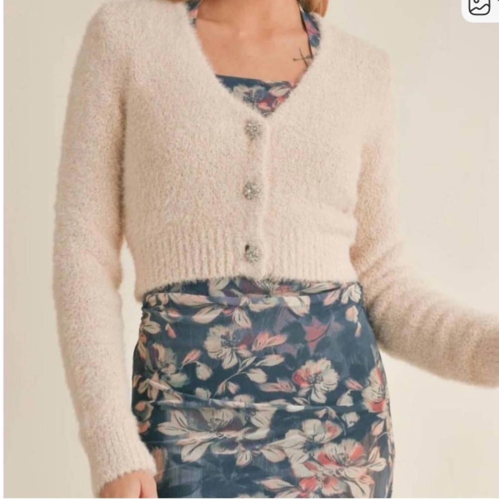 Cropped Cardigan Rhinestone Buttons Cream SAGE THE LABEL Cassie New Size S/M - Picture 15 of 15